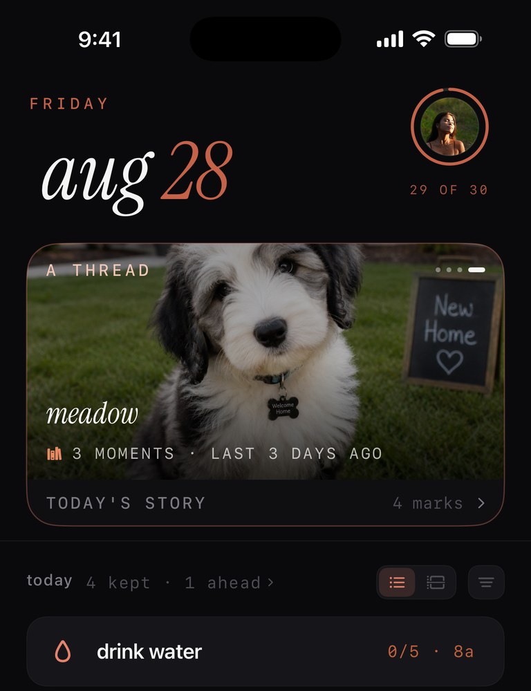 Mark on iPhone — today's rituals and moments